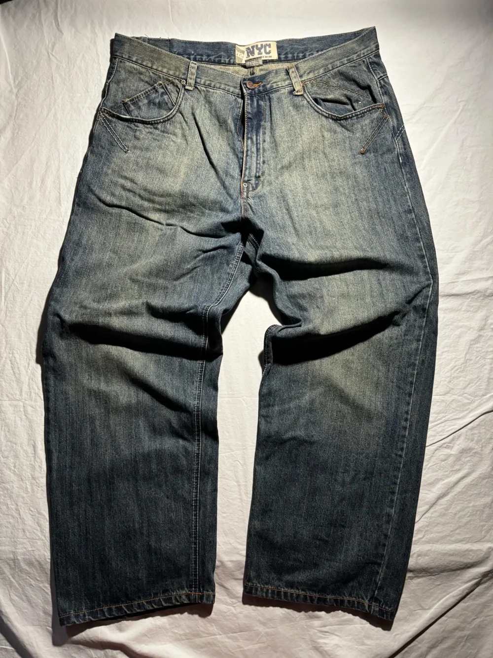 VINTAGE Y2K 212 NYC Brand Denim Embroidered Baggy Blue Men's Jeans Size 44x33